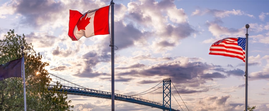 Peace Bridge with US and Canada flags, symbolizing pride in North America